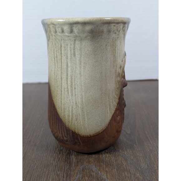 VTG Pottery Craft Face Mug Handcrafted Stoneware 70s 80s Whimsical Earth Tones - Picture 2 of 8